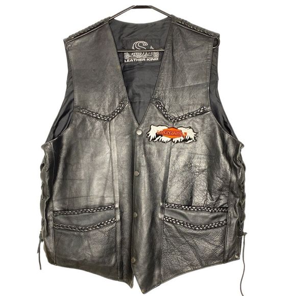 Leather King Harley Davidson Leather Vest Size 50 - Picture 1 of 4